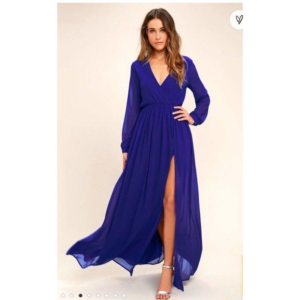 Lulu's Dress Blue Wondrous Water Lilies Royal Blue Dress Size Small